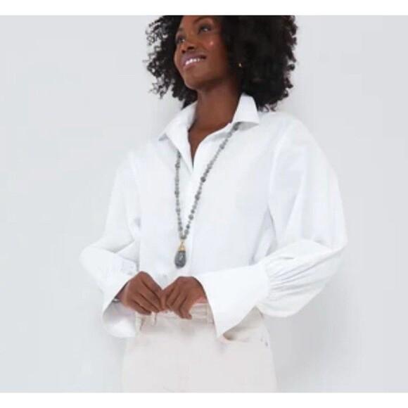 Tuckernuck x India Hicks White Cotton Britwell Blouse Large Long Sleeve NWT - Picture 1 of 11